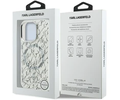 Dėklas Karl Lagerfeld IML Karl Script Pattern MagSafe, skirtas iPhone 16 Pro, baltos spalvos