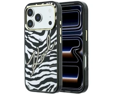 Karl Lagerfeld IML Signature Zebra Glitter MagSafe dėklas, skirtas iPhone 17 Pro / 18 Pro – auksinė