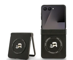Karl Lagerfeld Karl&Choupette Pins MagSafe dėklas skirtas Samsung Galaxy Z Flip7 juodos spalvos