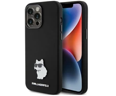 Dėklas Karl Lagerfeld KLHCP15XSMHCNPK Apple iPhone 15 Pro Max 6.7″ juodos spalvos Silicone Choupette Metal Pin