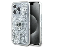 Karl Lagerfeld Liquid Glitter Karl Head MagSafe Apple iPhone 15 Pro - dėklas telefonui skaidrus