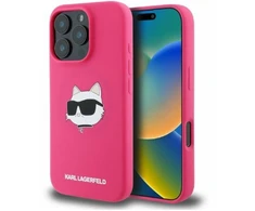 Karl Lagerfeld silikoninis Choupette Head Print MagSafe iPhone 16 Pro Max - dėklas telefonui Fuchsia