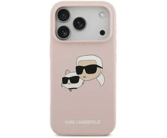 Karl Lagerfeld Liquid Silicone Double Heads MagSafe dėklas skirtas Apple iPhone 17 Pro rožinės spalvos