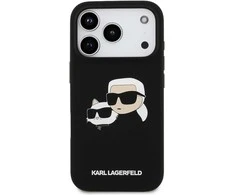 Karl Lagerfeld Liquid Silicone Double Heads MagSafe dėklas skirtas Apple iPhone 17 Pro juodos spalvos