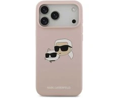 Karl Lagerfeld Liquid Silicone Double Heads MagSafe dėklas skirtas Apple iPhone 17 Pro Max rožinės spalvos