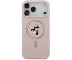 Karl Lagerfeld Liquid Silicone Karl and Choupette MagSafe dėklas skirtas Apple iPhone 17 Pro Max rožinės spalvos