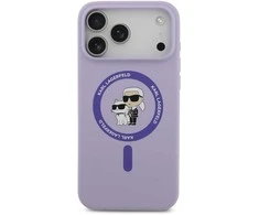Karl Lagerfeld Liquid Silicone Karl and Choupette MagSafe dėklas skirtas Apple iPhone 17 Pro Max violetinės spalvos
