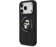 Karl Lagerfeld Liquid Silicone Karl and Choupette MagSafe dėklas skirtas Apple iPhone 17 Pro juodos spalvos