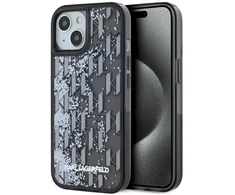 Dėklas Karl Lagerfeld Liquide Glitter Monogram Gradient Apple iPhone 15 juodos spalvos