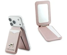 Dėklas Karl Lagerfeld Mirror MagSafe Cardslot Stand Rožinė