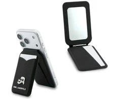 Dėklas Karl Lagerfeld Mirror MagSafe Cardslot Stand Juodas