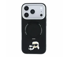 Karl Lagerfeld PU Grained K&CH Heads Ring Stand Magsafe dėklas skirtas iPhone 18 Pro Max juodos spalvos