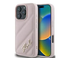 Karl Lagerfeld KLHCP16LPQDSMGP Apple iPhone 16 Pro 6.3″ rožinės spalvos kietas dėklas Quilted Signature