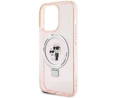 Apple iPhone 15 Pro Karl Lagerfeld dėklas Ring Stand Karl&amp;Choupettte MagSafe (Klhmp15lhmrskcp) rožinės spalvos