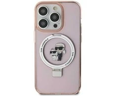 Apple iPhone 15 Karl Lagerfeld dėklas Ring Stand Karl&amp;Choupettte MagSafe (KLHMP15SHMRSKCP) rožinės spalvos
