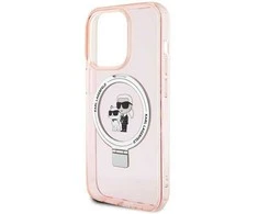 Apple iPhone 15 Pro Max Karl Lagerfeld dėklas Ring Stand Karl&amp;Choupettte MagSafe (KLHMP15XHMRSKCP) rožinės spalvos