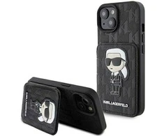 Karl Lagerfeld KLHCP15SSAKKNSCK Apple iPhone 15 / 14 / 13 6.1″ juodos spalvos kietas dėklas Saffiano Cardslots and