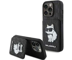 Karl Lagerfeld KLHCP15LSAKCNSCK Apple iPhone 15 Pro 6.1″ juodos spalvos kietas dėklas Saffiano Cardslots and Stand