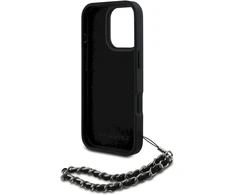Dėklas Karl Lagerfeld Karlo Lagerfeldo Saffiano kristalai su grandininiu iPhone 16 Pro dėklu – Juodas