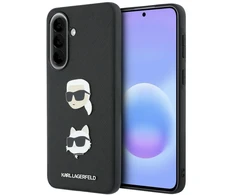 Karl Lagerfeld Liquid Silicone Metal Karl and Choupette dėklas skirtas Samsung Galaxy A57 juodos spalvos