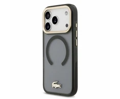 Lacoste IML Shockproof Petit Pique Gold Logo MagSafe dėklas skirtas iPhone 18 Pro juodos spalvos