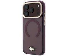 Lacoste PC/TPU matinis dėklas su auksiniu logotipu ir MagSafe funkcija, skirtas iPhone 18 Pro Max, bordo spalvos