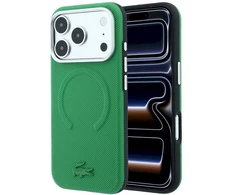 Lacoste PVC Petit Pique pusiau uždengiamas reljefinis MagSafe dėklas, skirtas iPhone 18 Pro, Estragon spalvos
