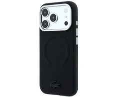 Lacoste PVC Petit Pique pusiau uždengiamas reljefinis MagSafe dėklas, skirtas iPhone 18 Pro, juodas