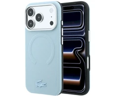 Lacoste PVC Petit Pique pusiau uždengiamas reljefinis MagSafe dėklas, skirtas iPhone 18 Pro, mėlynas
