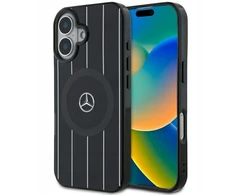 Mercedes MEHMP16S23HRSK Apple iPhone 16 6.1" dėklas telefonui juodos spalvos MB Double Layer Crossed Lines MagSafe