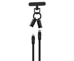 Devia kabelis lanyard 2in1 PD USB-C - Lightning 1,2 m 27W juodos spalvos