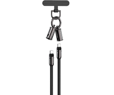 Devia kabelis lanyard 2in1 PD USB-C - USB-C 1,2 m 60W juodos spalvos