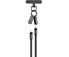 Devia kabelis lanyard 2in1 PD USB-C - USB-C 1,2 m 60W juodos spalvos