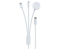 Devia kabelis 3in1 Smart EA520 USB-C - USB-C + Lightning baltas su indukciniu magnetiniu įkrovikliu Apple Watch