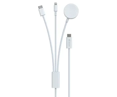Devia kabelis 3in1 Smart EA520 USB-C - USB-C + Lightning baltas su indukciniu magnetiniu įkrovikliu Apple Watch