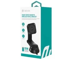 Devia automobilinis laikiklis magnetic EA473 with wireless inductive charger juodos spalvos 15W with suction cup