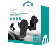 Devia automobilinis laikiklis EA497 with wireless inductive charger juodos spalvos 15W with suction cup