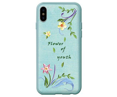 Dėklas Devia Flower Embroidery Lanzh Silicone Back Case For Apple iPhone X / XS Žalias