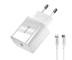 Devia laidinis įkroviklis Smart PD 20W 1x USB-C baltos spalvos + Lightning - USB-C kabelis V2
