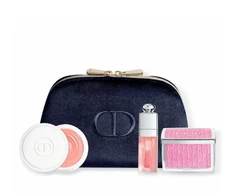 Natural Glow Ritual Set Christian Dior: Backstage Rosy Glow Blush Compact Powder 001 Rožinė 4.6 g + Addict Glossy Lip Oil 001 Rožinė, 6 ml + Abricot Fortifying Nail Kreminis Treatment, 8 g + Textile Makeup Bag Mėlyna