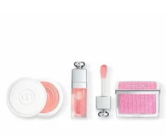 Natural Glow Ritual Set Christian Dior: Backstage Rosy Glow Blush Compact Powder 001 Rožinė 4.6 g + Addict Glossy Lip Oil 001 Rožinė, 6 ml + Abricot Fortifying Nail Kreminis Treatment, 8 g + Textile Makeup Bag Mėlyna