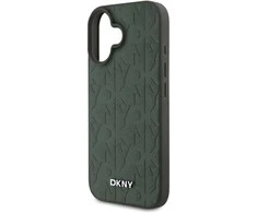 DKNY PU odos tinklelio rašto Magsafe iPhone 16 dėklas telefonui, žalios spalvos