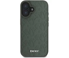 DKNY PU Leather Grid Pattern Magsafe Apple iPhone 16 dėklas telefonui žalios spalvos