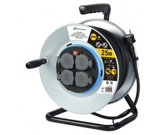Ilgintuvas metalinėje ritėje su įžeminimu Electraline 4-viet./3x2.5mm/25m guminis/juodas