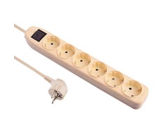 Electraline Ilgintuvas su įžeminimu ir jungikliu 6-viet./3x1mm2 /3m šviesi mediena
