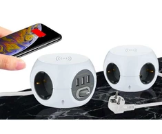 Ilgintuvas su USB lizdais/belaid. įkrov. Mini Cube Electraline 3-v./1.5m/3x1.5mm2