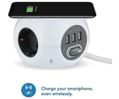 Ilgintuvas su USB lizdais/belaid. įkrov. Mini Cube Electraline 3-v./1.5m/3x1.5mm2