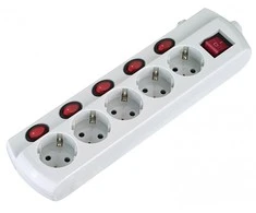 Electraline Ilgintuvas su įžeminimu ir jungikliu 5-viet./3x1mm2 /1.5m baltas