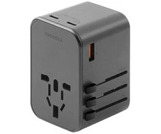 ENERGEA Laidinis įkroviklis 1xUSB + 2xUSB-C PD-PPS-QC 3.0 65W 1A2C 4-in-1 Adapteris US/AU/EU/UK Gunmetal Trav