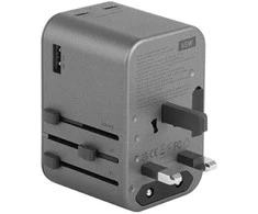 ENERGEA laidinis įkroviklis 1xUSB+2xUSB-CPD-PPS-QC 3.0 65W 1A2C adapteris 4in1 US/UA/EU/UK pilkos spalvosl Travelworld Adapteris GaN65W